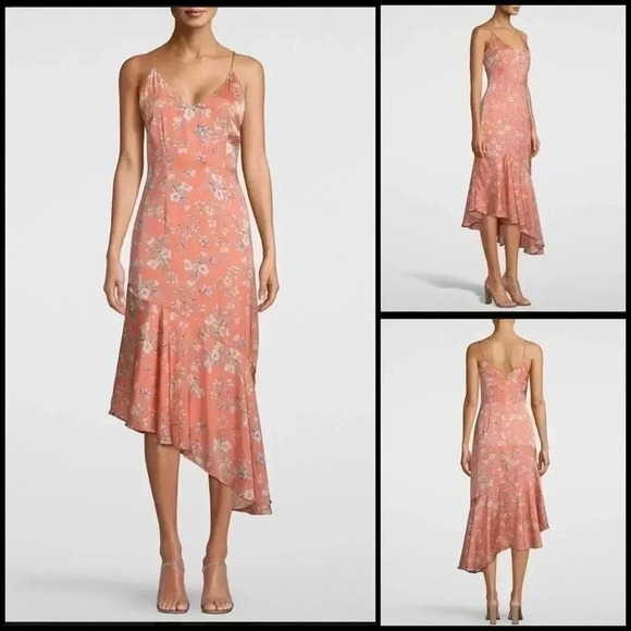 White House Black Market Asymmetrical Floral Print Midi Dress Size 4 (NWOT) - Picture 1 of 7